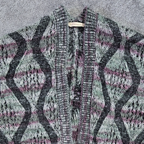 Soft Surroundings Gray Purple Tortuga Open Knit Wavy Longline Cardigan Cozy - Picture 4 of 8
